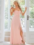 Front Slit Sweetheart Crossed Back Tie Chiffon Bridesmaid Dress – Pink