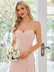 Front Slit Sweetheart Crossed Back Tie Chiffon Bridesmaid Dress – Pink