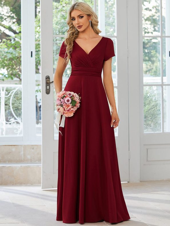 Simple Pleated Empire Waist A-Line Bridesmaid Dress - Burgundy