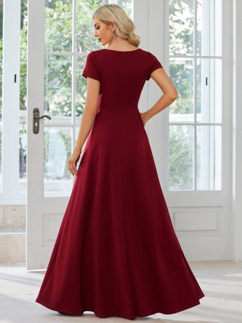 Simple Pleated Empire Waist A-Line Bridesmaid Dress - Burgundy