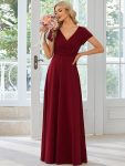 Simple Pleated Empire Waist A-Line Bridesmaid Dress – Burgundy