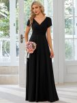 Simple Pleated Empire Waist A-Line Bridesmaid Dress – Black