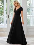 Simple Pleated Empire Waist A-Line Bridesmaid Dress – Black