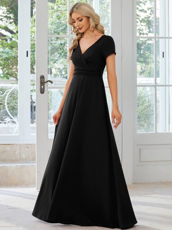 Simple Pleated Empire Waist A-Line Bridesmaid Dress - Black