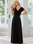 Simple Pleated Empire Waist A-Line Bridesmaid Dress – Black