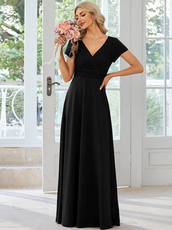 Simple Pleated Empire Waist A-Line Bridesmaid Dress - Black