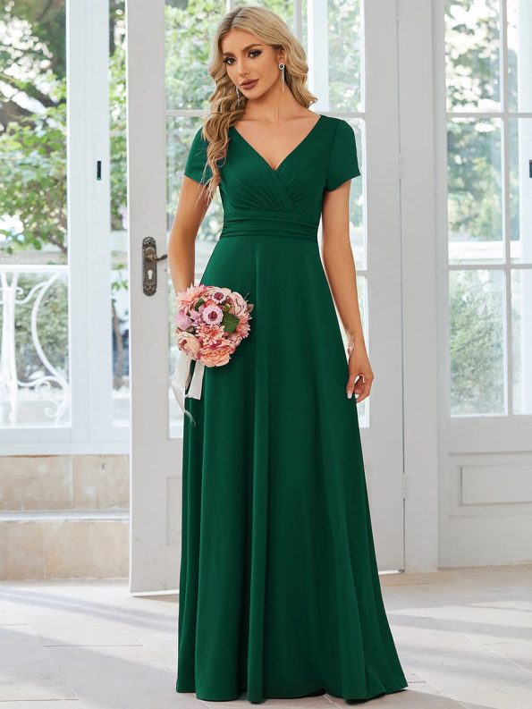 Simple Pleated Empire Waist A-Line Bridesmaid Dress - Dark Green