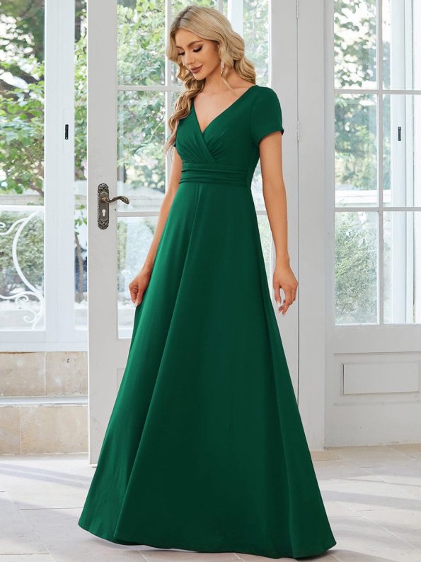 Simple Pleated Empire Waist A-Line Bridesmaid Dress - Dark Green