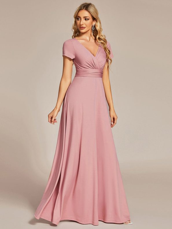 Simple Pleated Empire Waist A-Line Bridesmaid Dress - Dusty Rose