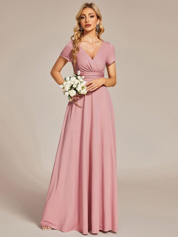 Simple Pleated Empire Waist A-Line Bridesmaid Dress - Dusty Rose