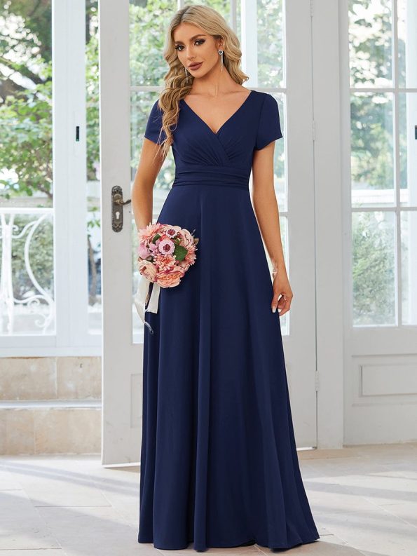 Simple Pleated Empire Waist A-Line Bridesmaid Dress - Navy Blue