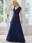 Simple Pleated Empire Waist A-Line Bridesmaid Dress – Navy Blue