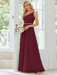 Flowy Chiffon One-Shoulder with Three Straps Bridesmaid Dress – Burgundy