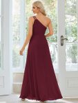 Flowy Chiffon One-Shoulder with Three Straps Bridesmaid Dress – Burgundy