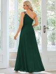 Flowy Chiffon One-Shoulder with Three Straps Bridesmaid Dress – Dark Green