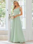 Flowy Chiffon One-Shoulder with Three Straps Bridesmaid Dress – Mint Green