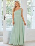 Flowy Chiffon One-Shoulder with Three Straps Bridesmaid Dress – Mint Green