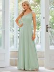 Flowy Chiffon One-Shoulder with Three Straps Bridesmaid Dress – Mint Green