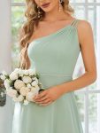 Flowy Chiffon One-Shoulder with Three Straps Bridesmaid Dress – Mint Green