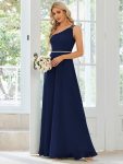 Flowy Chiffon One-Shoulder with Three Straps Bridesmaid Dress – Navy Blue