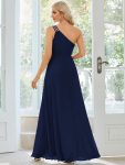 Flowy Chiffon One-Shoulder with Three Straps Bridesmaid Dress – Navy Blue