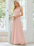 Flowy Chiffon One-Shoulder with Three Straps Bridesmaid Dress – Pink