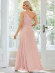 Flowy Chiffon One-Shoulder with Three Straps Bridesmaid Dress – Pink