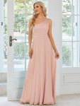 Flowy Chiffon One-Shoulder with Three Straps Bridesmaid Dress – Pink