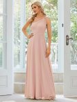 Flowy Chiffon One-Shoulder with Three Straps Bridesmaid Dress – Pink