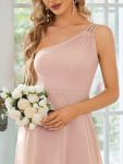 Flowy Chiffon One-Shoulder with Three Straps Bridesmaid Dress – Pink