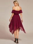 Chiffon Flowy Off-The-Shoulder Bridesmaid Asymmetrical Dress – Burgundy