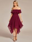 Chiffon Flowy Off-The-Shoulder Bridesmaid Asymmetrical Dress – Burgundy