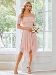 Chiffon Flowy Off-The-Shoulder Bridesmaid Asymmetrical Dress – Pink