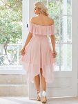 Chiffon Flowy Off-The-Shoulder Bridesmaid Asymmetrical Dress – Pink