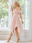 Chiffon Flowy Off-The-Shoulder Bridesmaid Asymmetrical Dress – Pink