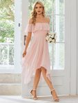 Chiffon Flowy Off-The-Shoulder Bridesmaid Asymmetrical Dress – Pink