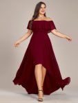 Elegant Chiffon High-Low Off The Shoulder Bridesmaid Dress – Burgundy