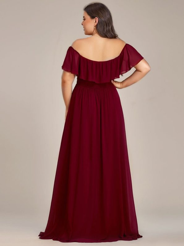 Elegant Chiffon High-Low Off The Shoulder Bridesmaid Dress - Burgundy