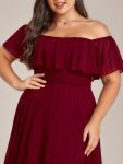 Elegant Chiffon High-Low Off The Shoulder Bridesmaid Dress – Burgundy