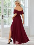 Elegant Chiffon High-Low Off The Shoulder Bridesmaid Dress – Burgundy