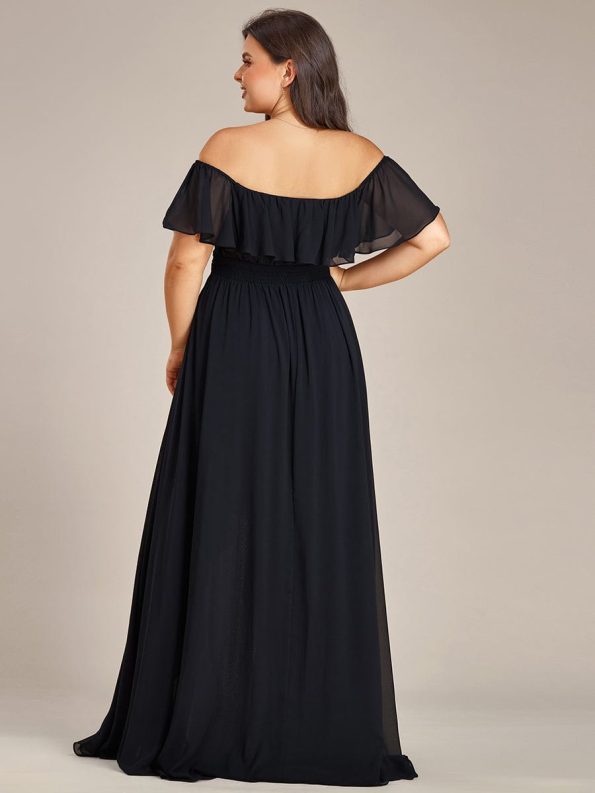 Elegant Chiffon High-Low Off The Shoulder Bridesmaid Dress - Black