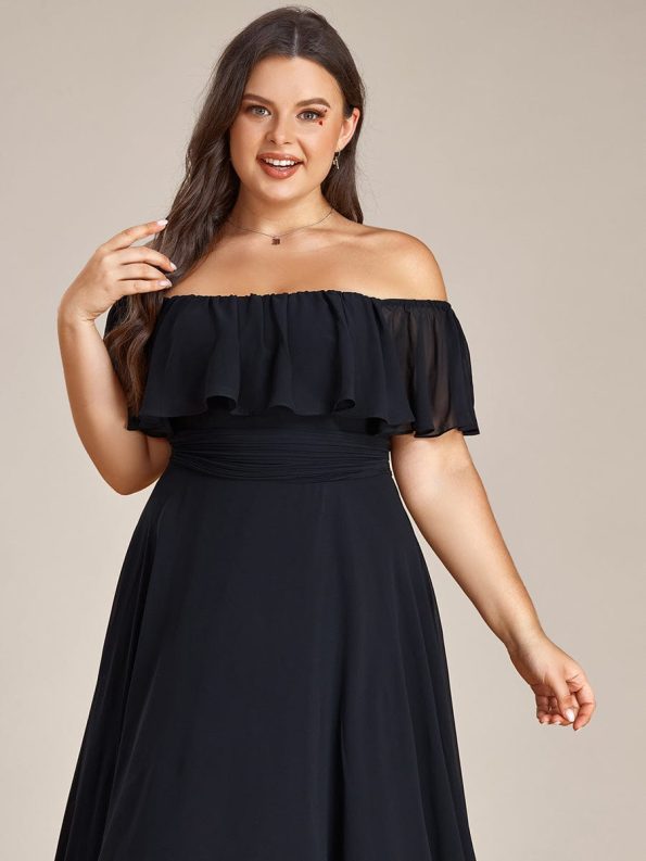 Elegant Chiffon High-Low Off The Shoulder Bridesmaid Dress - Black