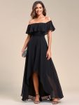 Elegant Chiffon High-Low Off The Shoulder Bridesmaid Dress – Black