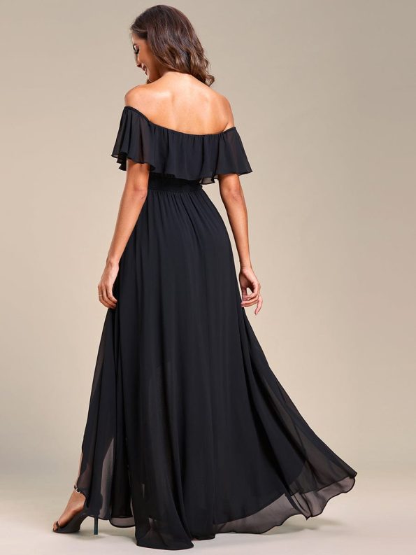 Elegant Chiffon High-Low Off The Shoulder Bridesmaid Dress - Black