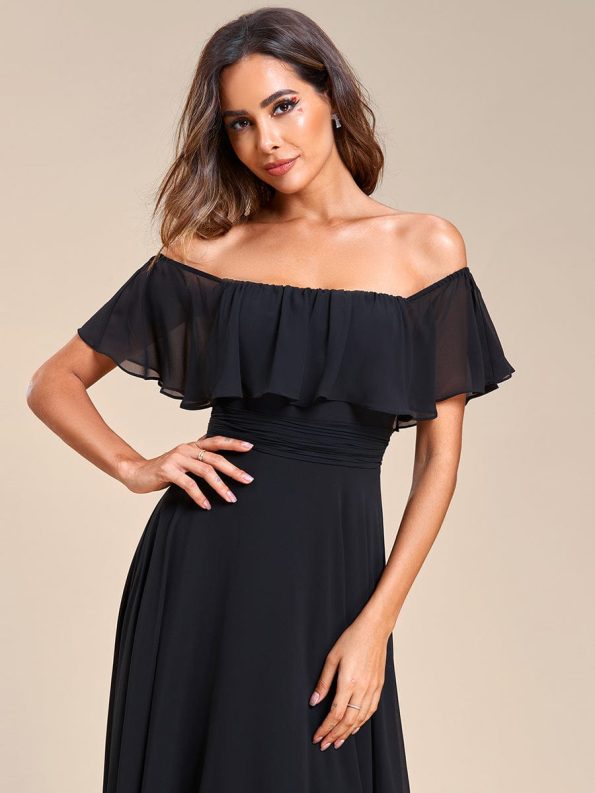 Elegant Chiffon High-Low Off The Shoulder Bridesmaid Dress - Black