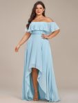 Elegant Chiffon High-Low Off The Shoulder Bridesmaid Dress – Sky Blue