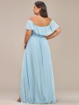 Elegant Chiffon High-Low Off The Shoulder Bridesmaid Dress – Sky Blue