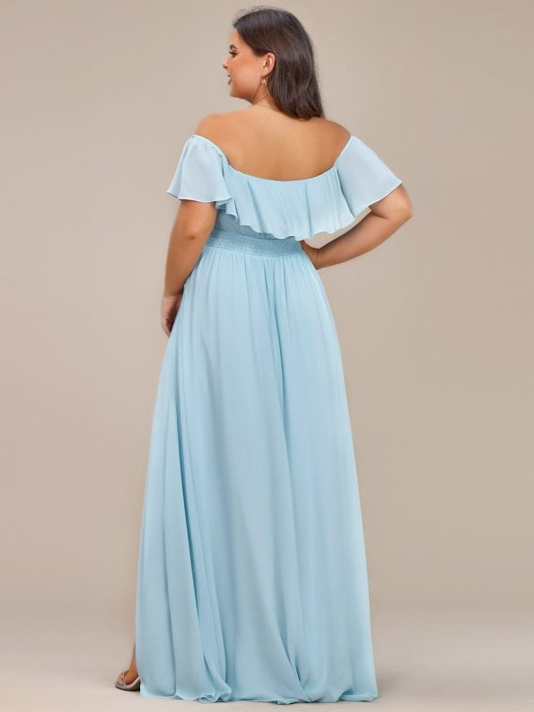 Elegant Chiffon High-Low Off The Shoulder Bridesmaid Dress - Sky Blue