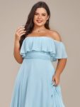 Elegant Chiffon High-Low Off The Shoulder Bridesmaid Dress – Sky Blue