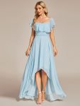 Elegant Chiffon High-Low Off The Shoulder Bridesmaid Dress – Sky Blue